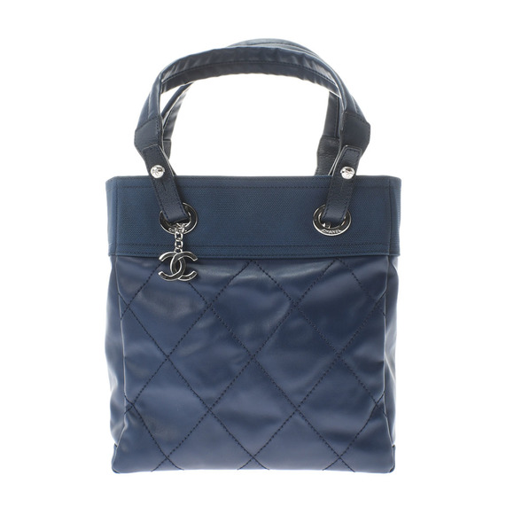 Chanel Paris Biarritz PM Blue/Silver Hardware Coated Canvas Tote Bag - Picture 1 of 12